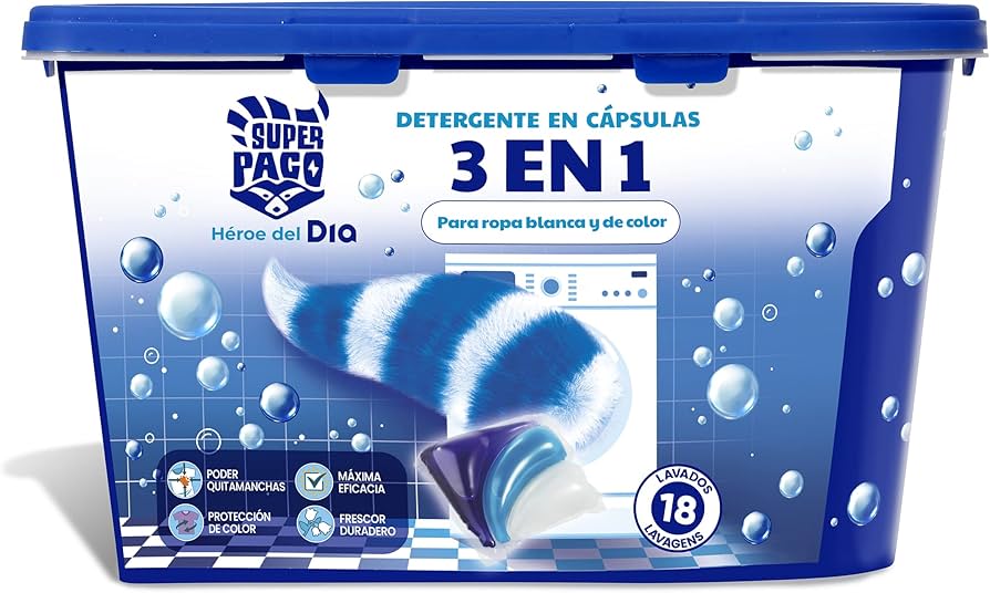 Detergente em Cápsulas Super Paco 3 em 1 18 lavagens 441g2 Detergente em Cápsulas Super Paco 3 em 1 18 lavagens 441g2