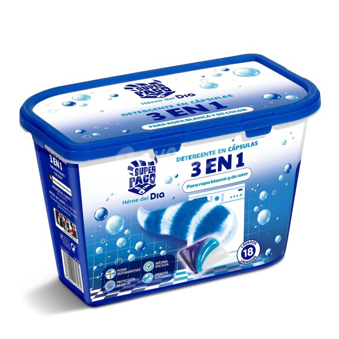 Detergente em Cápsulas Super Paco 3 em 1 18 lavagens 441g3 Detergente em Cápsulas Super Paco 3 em 1 18 lavagens 441g3