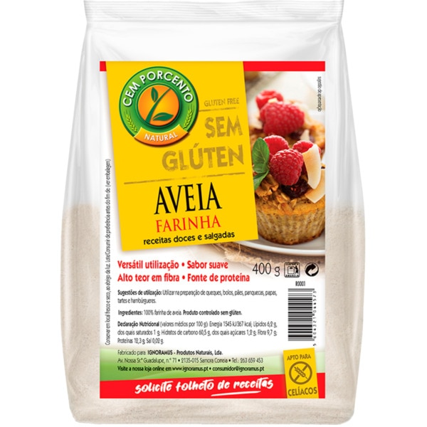 Farinha De Aveia sem Glúten Cem Porcento 400g2 Farinha De Aveia sem Glúten Cem Porcento 400g2