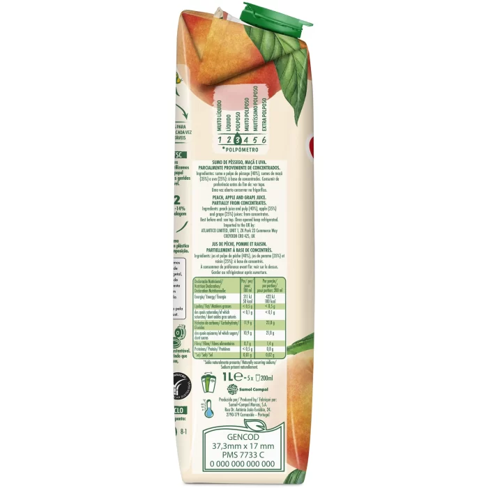 Sumo Compal 100% Fruta Pêssego 1L_lateral Sumo Compal 100% Fruta Pêssego 1L_lateral