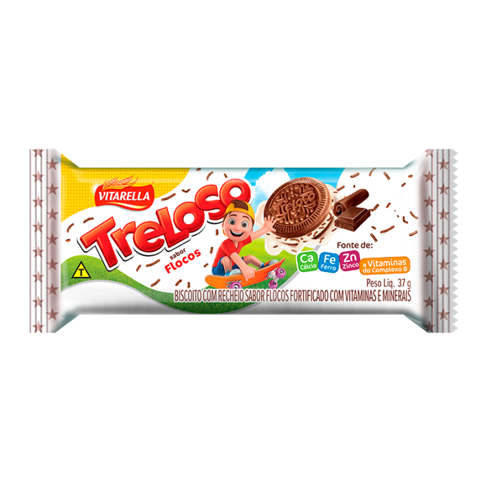 Bolacha Treloso Recheado Flocos 37g