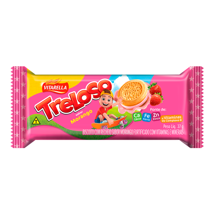 Bolacha Treloso Recheado Morango 37g